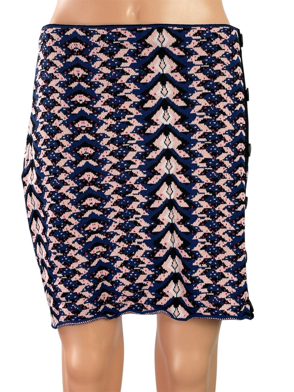 Rachel Roy Women's Blue Pink Geometric Print Button Down Knit Mini Skirt Size M